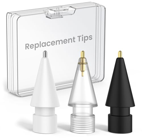 Delidigi Replacement Tips for Apple Pencil 2nd/ 1st Generation, Upgraded Longer Metal Wear-Resistant Pen Like Nibs, Fine Point Precise Control Tips for iPad Pencil Pro/USB C(3 Pack, White+Clear+Black)