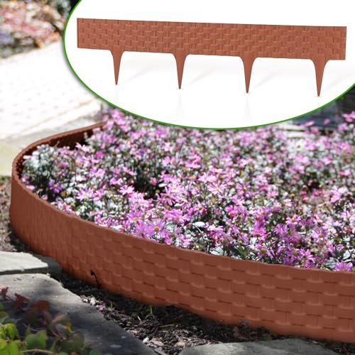 GardenPlast® RattanPalisade - Bordatura da Giardino per prato Bordura per Aiuole Flessibile in Plastica Effetto Rattan Palizzata - 2,4 m - Terracotta