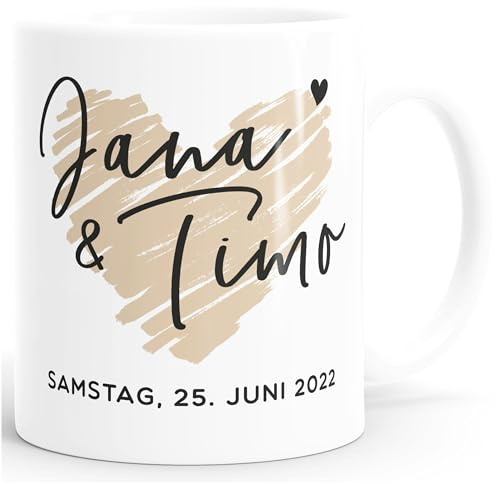 SpecialMe® personalisierte Kaffee-Tasse Herz mit Namen und Datum Geschenk Hochzeit Hochzeitstag Jahrestag Weiss standard