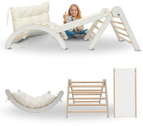 MAMOI® Klettergerüst Kletterdreieck Indoor 4 in 1 Set. Montessori Kletterbogen mit Kissen, Indoor Spielplatz