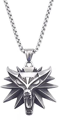 URBIUTF Herren Halskette mit Wolfskopfanhänger - Edelstahlkette, Herrenschmuck Zauberer und Hip Hop Wild Style Punk Männer und Frauen