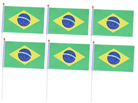 Happyyami Brazil Flag Stick Flags 50pcs Hand Held Polyester Flags Decorations for Festivals Grand Opening