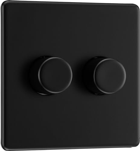 BG Electrical Intelligent Double Wall Dimmer Switch, 2 Way, Screwless Front Plate, Premium Flatplate, Matt Black, 200W, FFB82