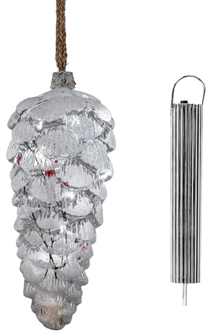 formano LED Hänger Zapfen aus Glas mit Timer 25cm Winterdeko mit Schnee & Beeren – Stimmunglicht mit Batteriebox – Hängedekoration beleuchtet für Weihnachten, Fenster & Festliche Winterzeit