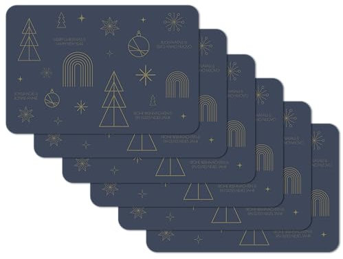 Venilia Juego de 6 manteles Individuales Happy Holidays, Azul Noche, Navidad, 45 cm x 30 cm, manteles Individuales Lavables, Resistentes a la Suciedad y al Agua, Aptos para Alimentos