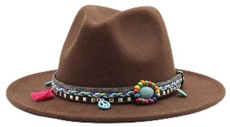 Fengyan Hut Winter Herbst Fascinator Stil Jazz Caps Gentleman Elegante Dame breite Krempe Wollfilz Fedora Hüte Party formelle Kleid Hut, braun, 59-61