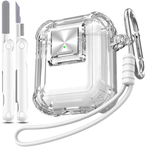 RFUNGUANGO Custodia compatibile con AirPods con serratura, custodia antiurto trasparente morbida di grado militare, per custodia di ricarica Apple Airpods 2a/1a,Bianco trasparente