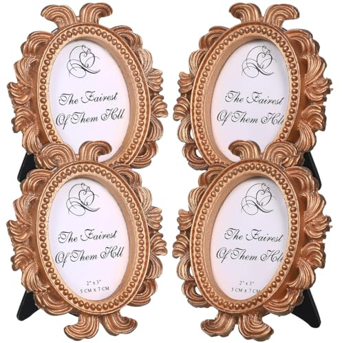 Gadpiparty 4er Set Vintage Bilderrahmen Gold, Mini Bilderrahmen 9x8 cm, Antik Retro Fotorahmen mit Perlendesign, Tischaufsteller & Wandmontage, Klein Foto Rahmen für Heim Dekoration Hochzeit Geburtsta