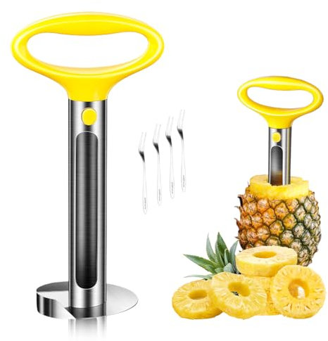 Ananas Entkerner aus Edelstahl,2024 Upgrade Ananasschneider Ananasschäler Edelstahl,Ananas-Kernentferner mit 4 Obstgabeln,Premium-Ananas-Entkerner,Werkzeug zum Entfernen von Ananaskernen (1Set)