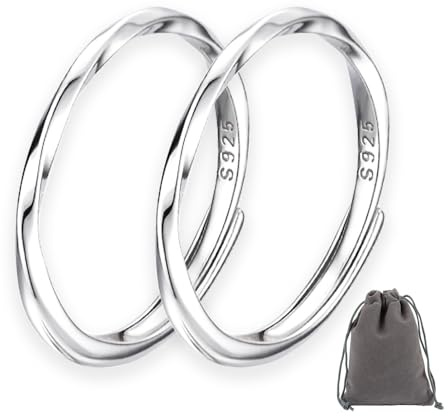 AIFUYUDM 2 Stück Ringe für Frauen 925 Silber Ringe Frauen Glänzend Verlobungsring Silberring Damen Promise Ring Verstellbare Ringe Stapelringe Set Schmuck mit Geschenkbox
