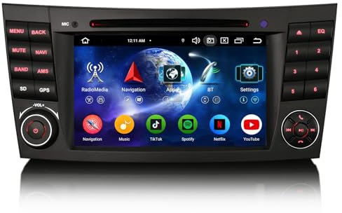 Erisin Android 14 8-Core 4GB+64GB Autoradio GPS Navigatore per Mercedes-Benz Classe E/CLS W211 W219 7 Lettore DVD IPS Schermo tattile Supporti Bluetooth 5.0 CarPlay Android Auto WiFi DSP CANbus OBD2