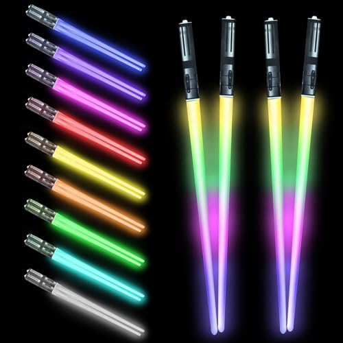 Joycabin 2 par lysande ätpinnar, LED-ljussabel ätpinnar med 9 färglägen, BPA-fri och livsmedelssäker, Lightsaber Chopsticks, återanvändbara för kök, middagsbjudning, sushi bestick