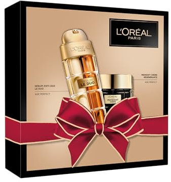 L'Oréal Paris - Coffret Luxe Anti-Age - Midnight Crème - Soin Visage Anti-Rides, Fermeté, Confort - Tous Types de Peaux - 50 ml & Duo Serum - Formule Booster de Collagène - Vitamines B3 et Cg - 30 ml