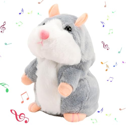 POHOVE Sprechendes Hamster-Spielzeug, wiederholtes sprechendes Plüschtier, elektronisches lustiges Kinder-Stofftier, geeignet für Kinder Interaktion, Früherziehung, Geburtstagsgeschenk(Farbe:Grau)