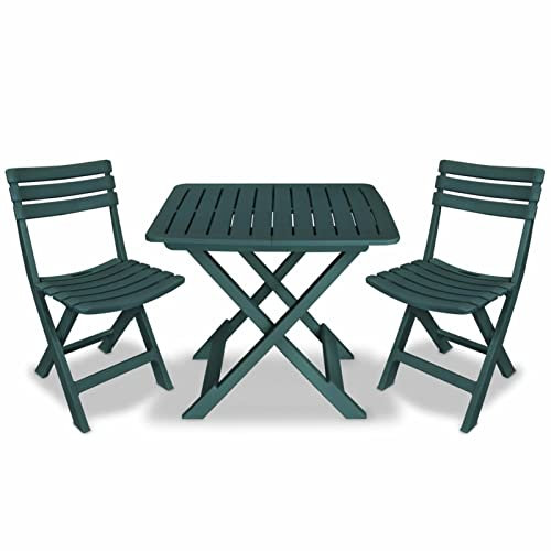 AKNGFO 3-teiliges klappbares Bistro-Set für die Terrasse, Bistro-Esstisch und Gartenstühle, Terrassen-/Hofmöbel-Set, Kunststoff, Grün, Option2