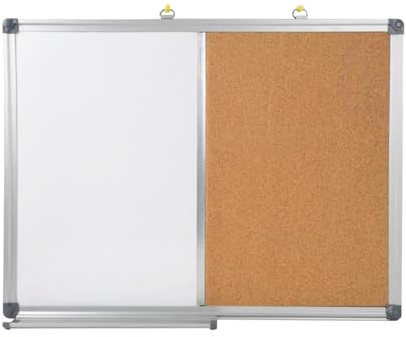 DLAZUM Tableau combiné en liège avec Porte-Stylo, Tableau d'affichage effaçable à Sec, Cadre en Aluminium argenté pour la Maison, l'école, Le Bureau, la Salle de Classe (45 x 60 cm)