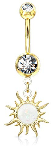 beyoutifulthings Bauch-nabelpiercing Opal-Design Tribal-Sonne Zirkonia Clear Nabel-Piercing Chirurgenstahl Bananabell Stab-länge 10-mm
