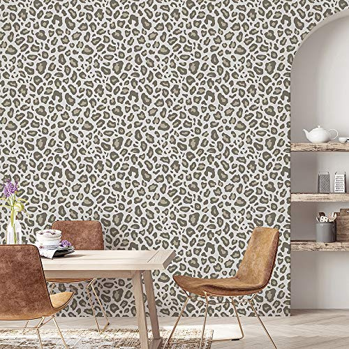 Wandschutzfolie Khaki Leopard Print Klebefolie Wandtattoo Leicht zu Entfernen Möbelfolie Selbstklebende Tapete Wandtattoo Schlafzimmer Tapete Selbstklebend Wallpaper for Living Room 38x250cm/1 roll