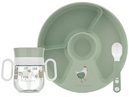 Mepal - Babygeschirr Set Mio Little Dutch - Inklusive auslaufsicherem Trinklernbecher, Kinderteller mit Unterteilung & Lernlöffel - Spülmaschinengeeignet & BPA frei - 3-teilig Set - Little Farm