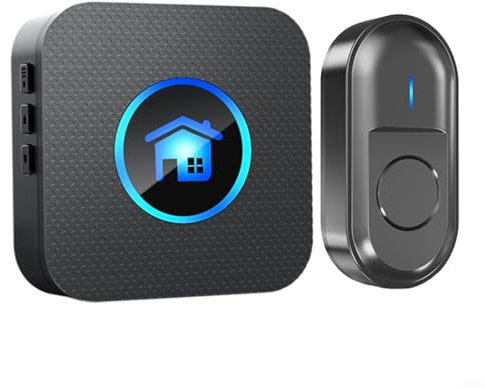 HOHOVYVY Wireless Doorbell, Wireless Doorbell, Waterproof Wireless Doorbell with 5 Volume Levels and LED Light