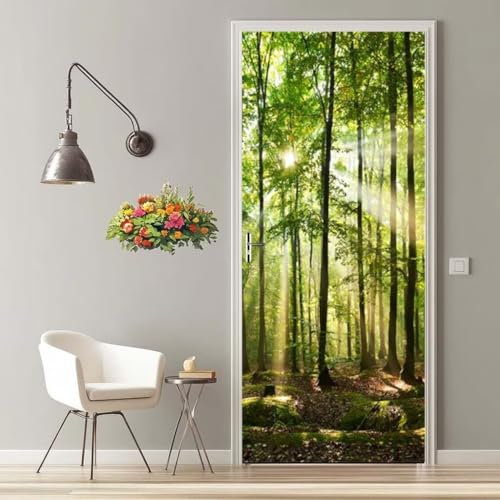 Türtapete Selbstklebend 77X200 cm Türaufkleber 3D Türfolie Selbstklebend Wald Pflanze Klebefolie Tür Türposter Tür Folie PVC Wasserfest Wandbild für Schlafzimmer Wohnzimmer Bad Tür Tapete -MT1027