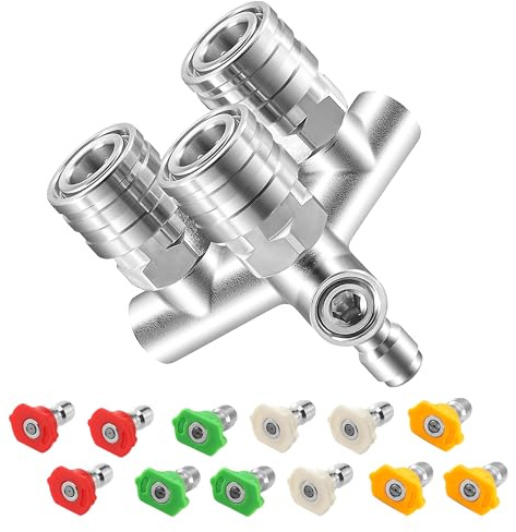 EZALOR Triple Pressure Washer Nozzle, 3-in-1 Power Washer Tips, 3 Nozzles for Pressure Washing with 12PCS Power Washer Spray Nozzles (0, 15, 25, 40 Degree), 1/4 Inch Quick Connect, 5000 PSI