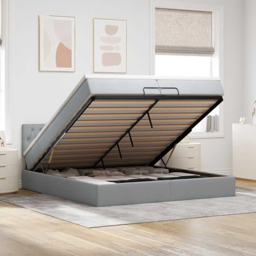 MOBCANT Ottoman-Bett mit Matratze, Bettsystem Polsterbett Bettrahmen Bettstütze Geeignet für Wohnungen Gästezimmer Schlafzimmer Hotel Hellgrau 200x200 cm Stoff