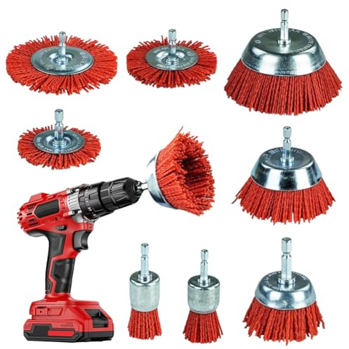Nylonbürste 8 Stück mit 1/4 Zoll Sechskantschaft, 8 Größen Nylon-Bohrbürsten & Topfbürsten für Bohrmaschine, Schleifaufsatz zum Entfernen von Rost, Korrosion, Farbe, Schleifbürstenset