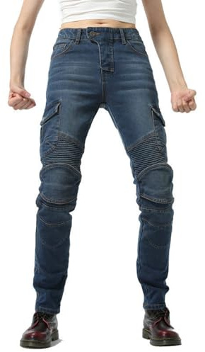 Vhersily Vaqueros de moto para mujer, pantalones vaqueros skinny de verano, con protecciones para rodillas y caderas, elásticos, ajustados, de mezclilla, para motociclista, hotpants, fiestas