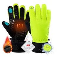 HIKENTURE Gants de Vélo Hiver pour Homme et Femme - Chaud avec Isolation Thinsulate 3M - Écran Tactile - Coupe-vent et Résistant à l’eau pour Sports de Cyclisme, Vélo, VTT, Course, Ski - Jaune Fluo, M