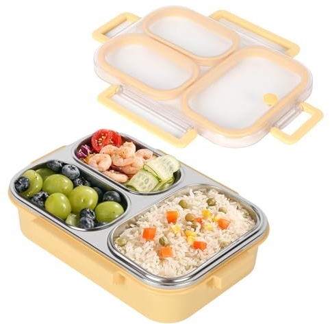 OUGPIU Edelstahl Brotdose,750ML Lunchbox Auslaufsicher,Brotzeitdose mit 3 Fächern,Brotdosen Metall,Umweltfreundlich & BPA-frei,Bento Box,Sandwichbox,Jausenbox,für Erwachsene Kinder,Spülmaschinenfest