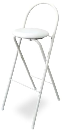 Generico Sgabello da Bar Pieghevole Nero con Cuscino in Pelle PU Imbottito a Spugna, Sedia da Colazione for Risparmiare Spazio for Cucina, Balcone, Sala da Pranzo(White,24 inch (60cm))