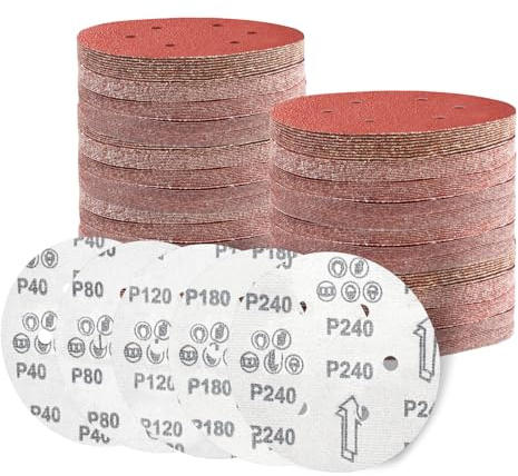 Discos De Lija 150mm, 6 Agujeros, Grano P40/80/120/180/240 Papel De Lija Velcro Para Lijadora Excéntrica, Madera, Metal, Pintura, Automoción, Pintores Y Construcción (50 Unidades)