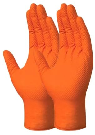 WMAMBZNDHP Guanti monouso in nitrile arancione, resistenti, industriali, con texture a rombi rialzati, guanti da lavoro di sicurezza senza lattice, for meccanici(Orange M,10PCS)