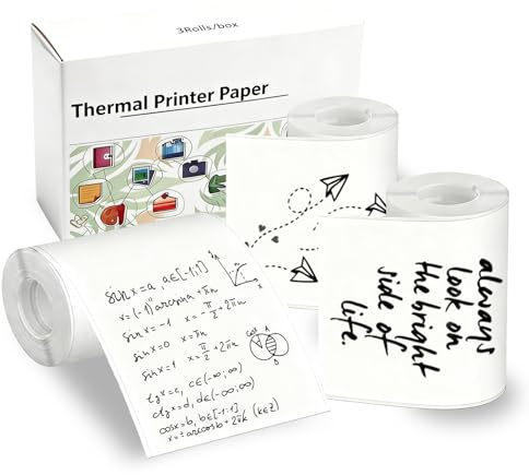 T02/M02L/Q02E/M02/M02X Papier Autocollant, Papier Thermique Autocollant Blanc 50mmx3,5m, pour Journal Photo Textes Apprentissage Bricolage Mémos d'étude et plus, 3 Rouleaux