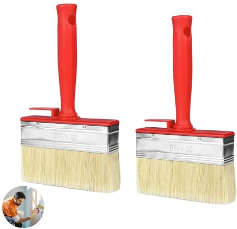 2 PCS Fence Paint Brush, Pasting Brush, Masonry Paint Brush, Fence Block Brush Set, for Painting Shed, Fence, Decking and Exterior Walls(Red)