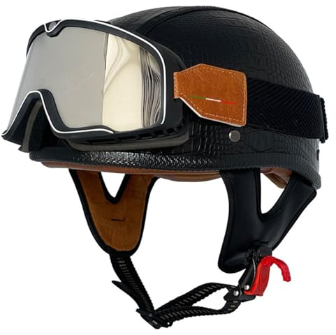 Caschi Cromwell Motociclista ECEDOT Omologato Casco Moto Retrò Con Occhiali Caschi Jet E Demi-Jet Aperto Casco Portatile Per Adulti Uomini Donne Elmetto Scodella B,M:57-58CM