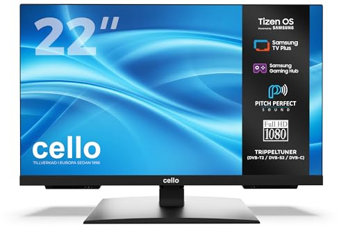 Cello C2226TZH Smart LED-TV 22 ramlös med Tizen OS från Samsung, Gaming Hub, Pitch Perfect-högtalare, idealisk för kök och sovrum, trippel tuner