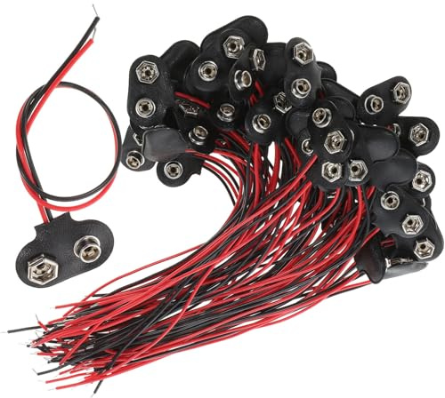 VILLCASE Connettori per Batteria 9v Tipo T Cavo da 6 Cm in Ferro e Pelle Pu, 50 Pezzi per Sostituzione e Supporto Fai-da-te per LED e Schede di Sviluppo