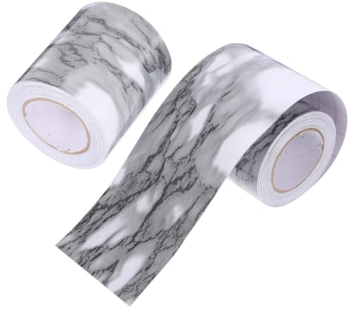 Adesivo per Battiscopa Marmo Bianco Pvc 2 Pezzi per Parete | Camera da Letto e Balcone, Decorazione per Sfondo Tv, Finitura Elegante, Resistente All'usura