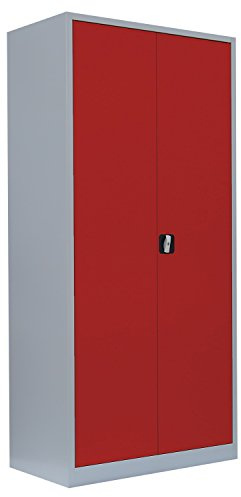 Aktenschrank Flügeltürenschrank 195x92x50cm grau/rot 530354 | komplett montiert, Metallschrank, abschließbar, Lagerschrank