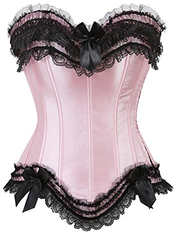 Grebrafan Corsage Spitze Korsett Satin Push up Korsage Top S Rosa