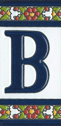 Keramik-Fliesen mit Buchstaben und Rahmen in spanischem Blumendesign, Buchstabe B