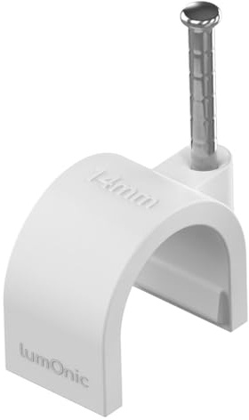 Lumonic 100x spikklämma 14mm för kabel vit - kabelklämma med 30mm spik t.ex. för väggmontering - kabelklämmor i olika storlekar 4-14mm
