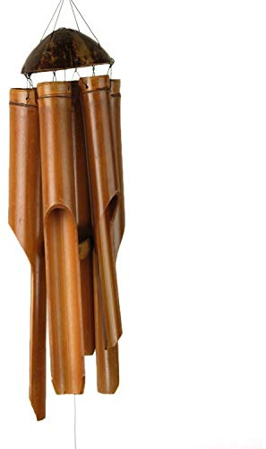 ART-CRAFT rustikales Bambus Windspiel Bamboo Bamboo Feng Shui Glockenspiel aus Bambus deko für draußen aus Holz handgemacht länge 110cm