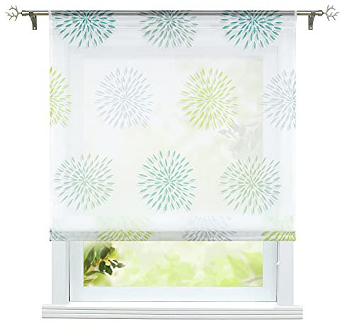 ESLIR Raffrollo Küche Raffgardine mit Tunnelzug Bändchenrollo Voile Gardinen Transparent Vorhänge Kreis-Motiven Modern Grün BxH 120x140cm 1 Stück