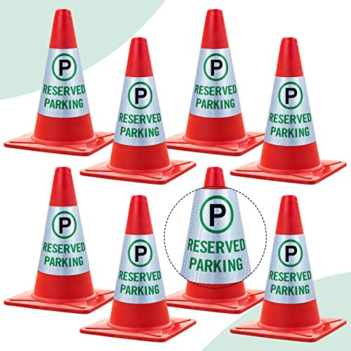 8 Pack Reserved Parking Cone Sleeve Bright Reflective Reserved Sign 360° High Visible Message Sleeve Reserved Parking Signs for Traffic Safety Cones, Driveway Road Commercial Residential Area Use