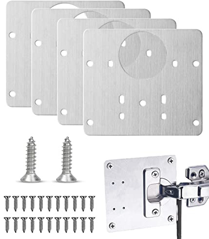 Scharnier-Reparaturplatten, 4er-Pack Edelstahl-Scharnier-Reparaturplatten, Küchenschrank-Reparaturplatten mit 24 Schrauben, zur Reparatur von Türschränken, Wohnmöbel-Schubladenkästen, Fenstern