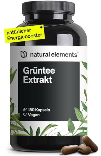 natural elements Grüntee Extrakt – 180 Kapseln – 1998 mg Grüntee Extrakt pro Tagesdosis – mit EGCG und Polyphenolen – vegan, hochdosiert, ohne unnötige Zusätze – laborgeprüfte Qualität