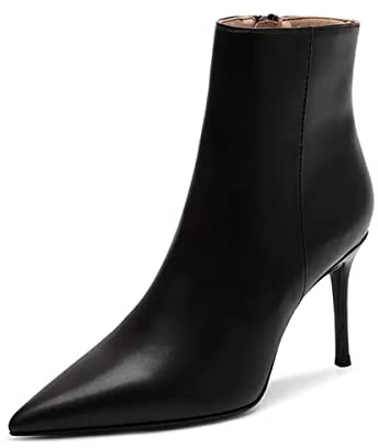 HDEUOLM Donna Spillo Alto High Tacco Heel a Punta Stivaletti Slip-on Cerniera da Matrimonio Dress 8 CM Heels Nero 38 EU